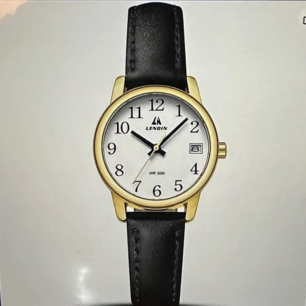 Women’s Classic Gold-Tone Round Watch with Black Leather Strap
